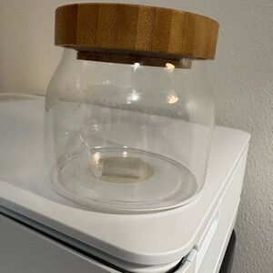 Evriholder glass storage jar w/bamboo lid cotton balls, cotton swabs,  3.75 x 4